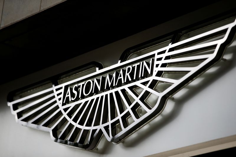 An Aston Martin logo is seen on the outside of