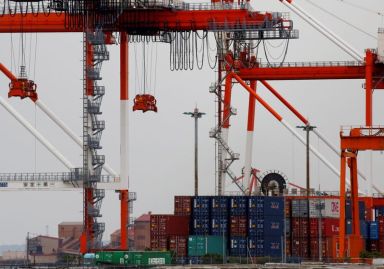 FILE PHOTO: Containers are seen at an industrial port in