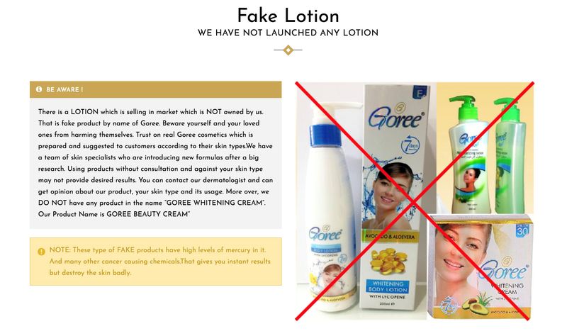 An advisory on Goree cosmeticsÕ website notifying consumers about how