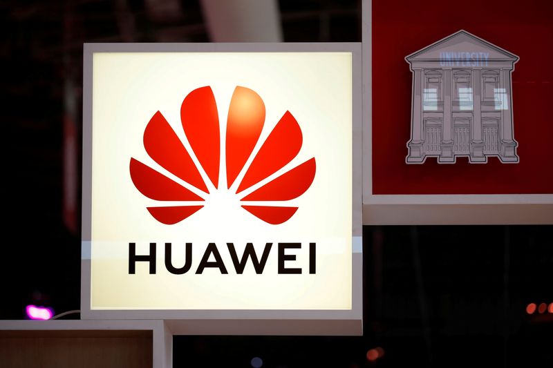 FILE PHOTO: Logo of Huawei is seen at VivaTech fair
