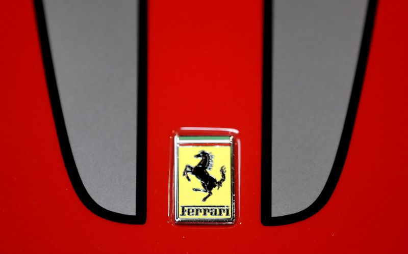 FILE PHOTO: The logo of Ferrari is seen on a