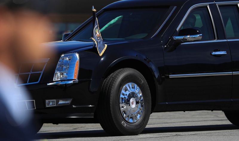 Goodyear tires are seen on presidential limo as U.S. President
