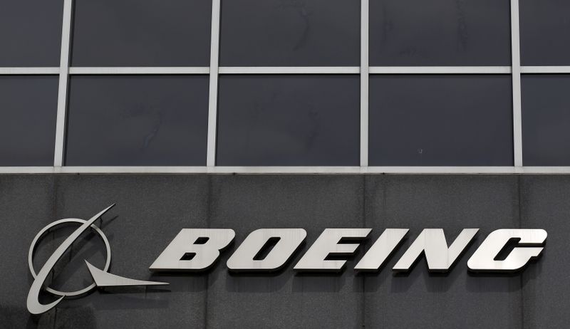 Boeing logo at their headquarters in Chicago