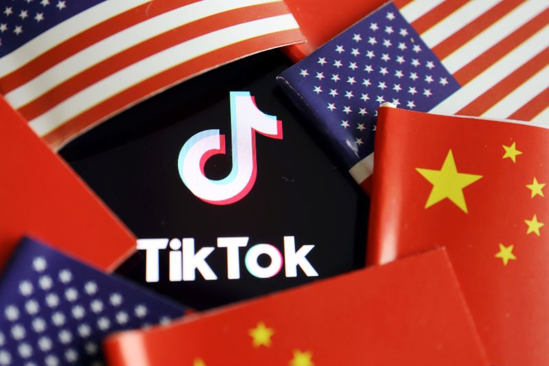 FILE PHOTO: Illustration picture of Tiktok with U.S. and Chinese