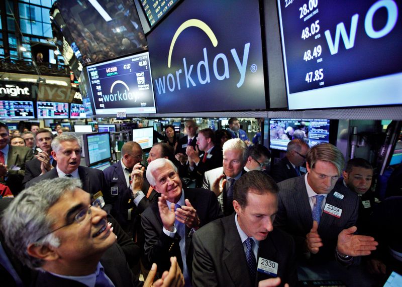 Workday Inc. Co-Founders Bhusri and Duffield applaud thier company’s first