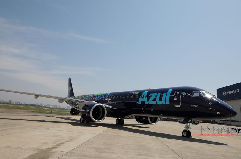 E2-195 plane with Brazil’s No. 3 airline Azul SA logo