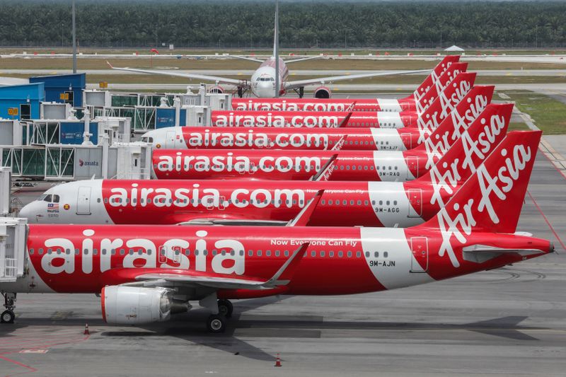 AirAsia planes are seen parked at Kuala Lumpur International Airport