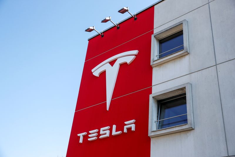 FILE PHOTO: Logo of Tesla is seen at a branch