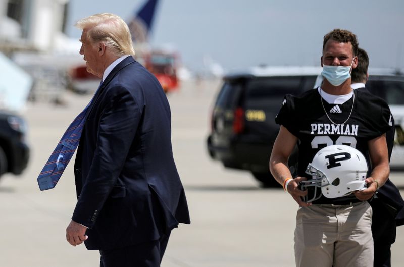FILE PHOTO: U.S. President Trump arrives at Midland International Air
