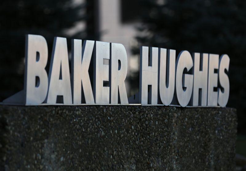 A Baker Hughes sign is displayed outside the oil logistics