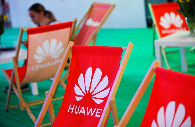 FILE PHOTO: The Huawei logo is pictured on the company’s