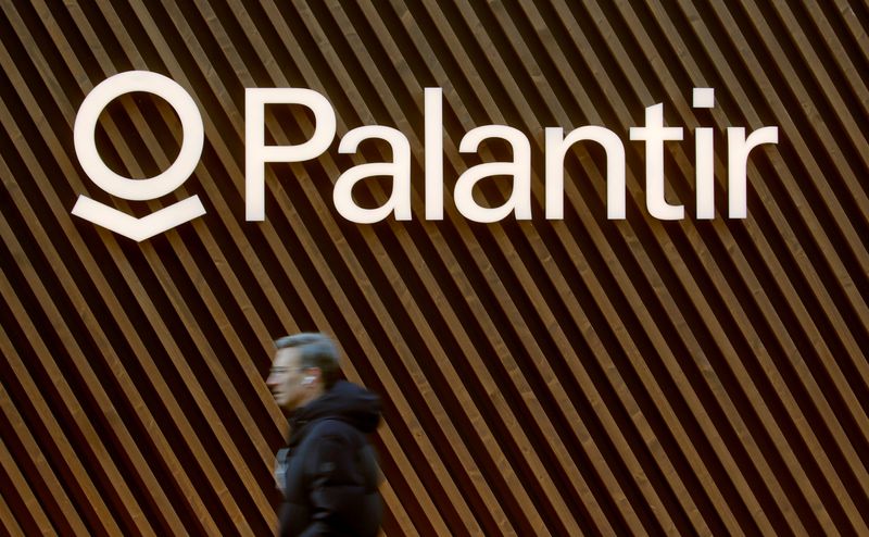 Logo of Palantir Technologies is seen in Davos
