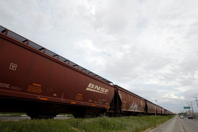 A freight train of BNSF Railway Company is pictured in