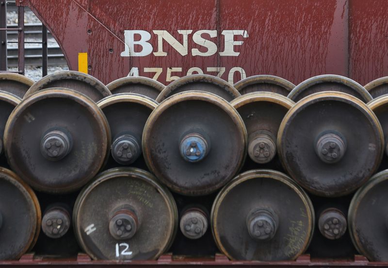 Spare train wheels are stored at a Burlington National Santa