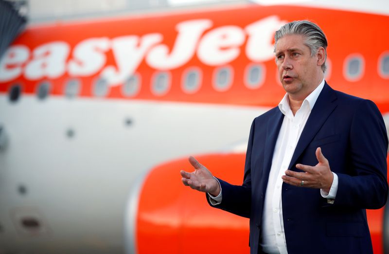 EasyJet CEO Johan Lundgren talks to media at Gatwick Airport,