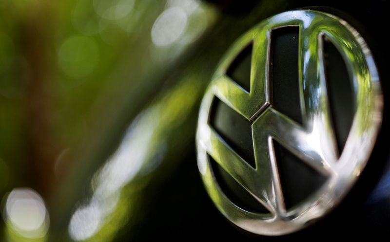 FILE PHOTO: A logo of German carmaker Volkswagen is seen
