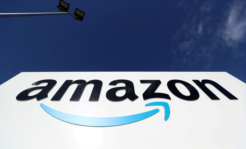 FILE PHOTO: An Amazon logo is seen at its centre