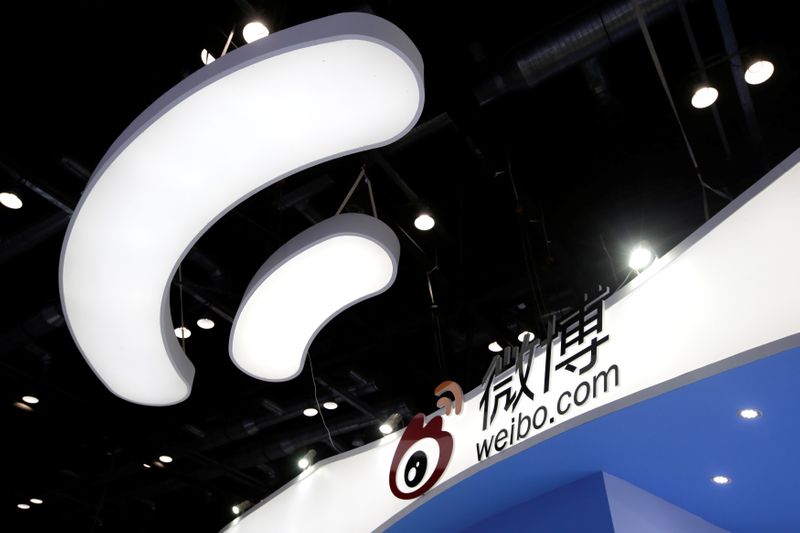 Sina Weibo’s booth is pictured at the GMIC in Beijing