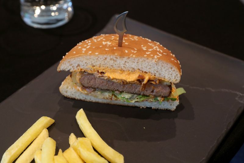 Plant-based burger is seen during the launch of Nestle R&D