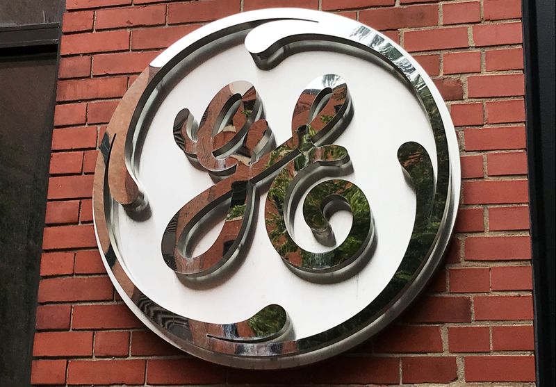 The General Electric Co. logo is seen on the company’s