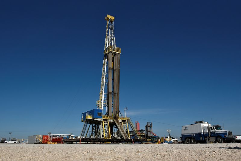 A drilling rig on a lease owned by Oasis Petroleum