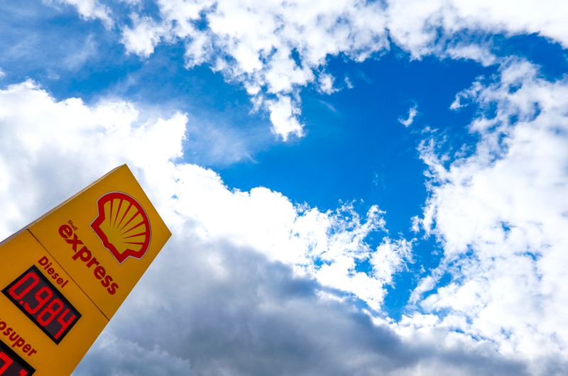 The logo of Royal Dutch Shell is seen at a