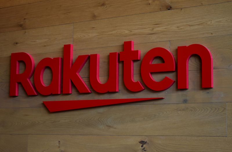 The logo of Rakuten is pictured at the headquarters of