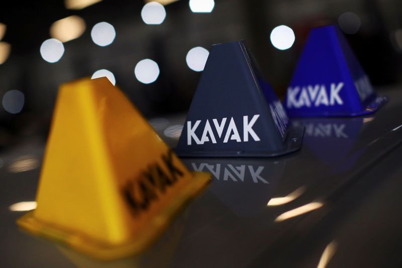 A logo of used autos platform Kavak is pictured on