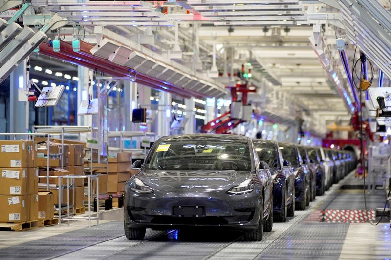 FILE PHOTO: Tesla China-made Model 3 vehicles are seen during