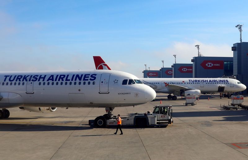 FILE PHOTO: Turkish Airlines planes sit at Istanbul New Airport