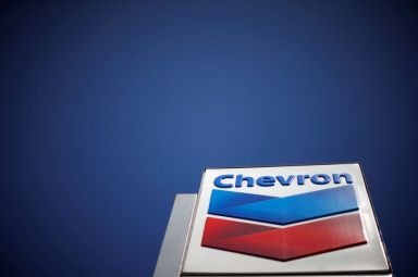 Dow Jones Industrial Average listed company Chevron (CVX)’s logo is