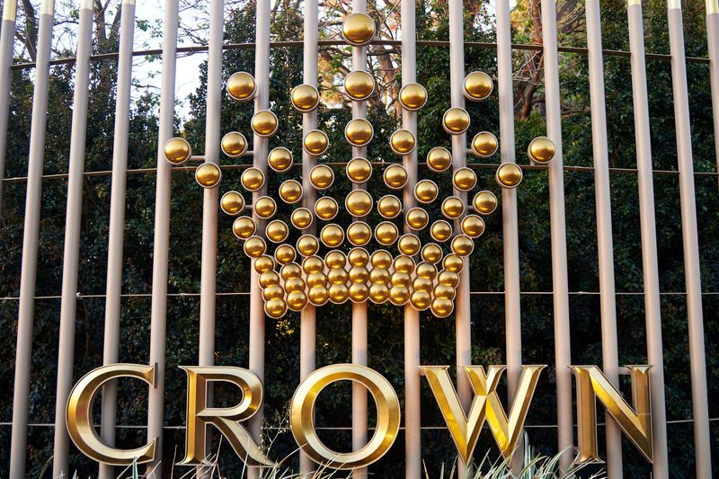 FILE PHOTO: The logo of Australia’s top casino operator Crown