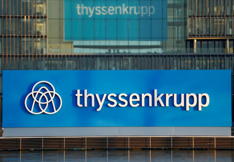 A logo of Thyssenkrupp AG is pictured at the company’s