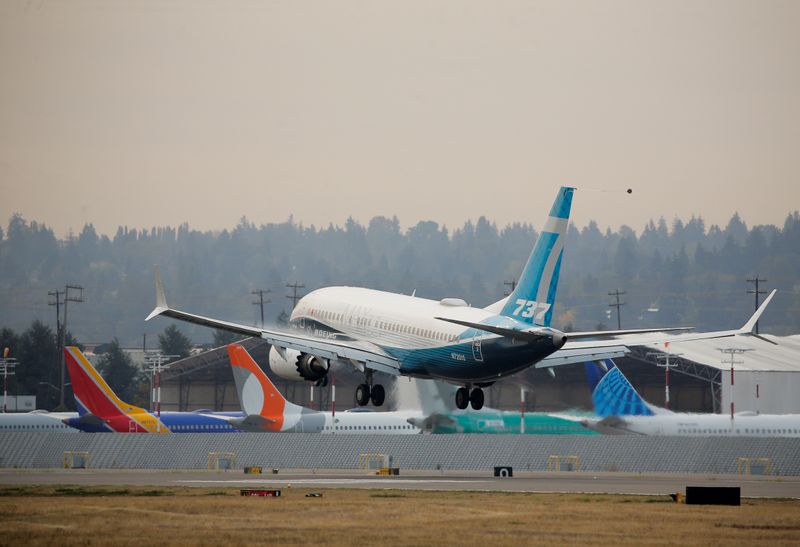 FILE PHOTO: A Boeing 737 MAX aircraft lands during an