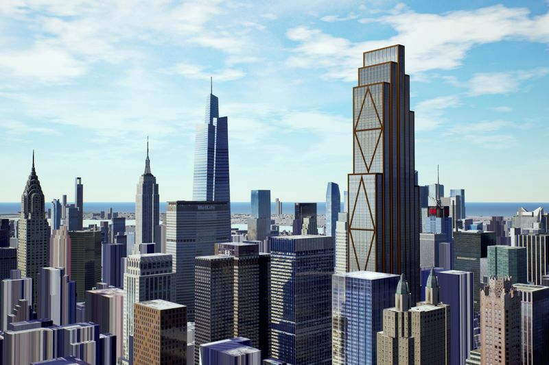 An artist’s rendition shows how JPMorganÕs planned headquarters skyscraper could