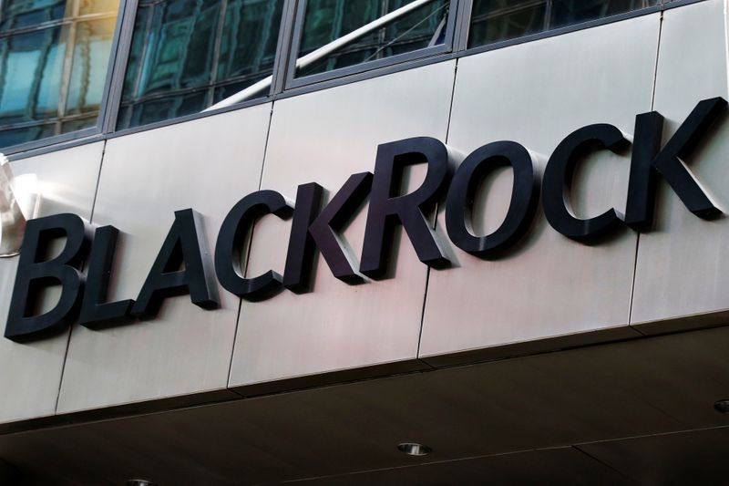 The BlackRock logo is seen outside of its offices in