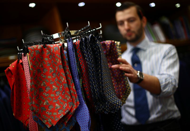 Cravats and bow ties are displayed for sale in the