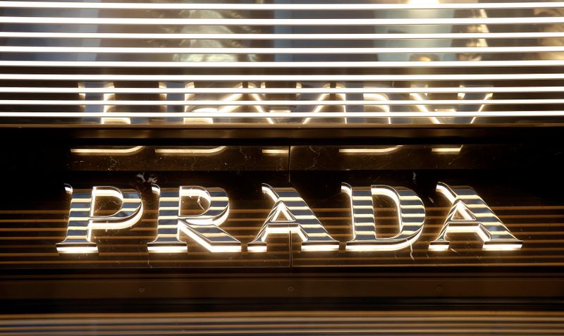 Italian luxury fashion house Prada’s logo is seen at a