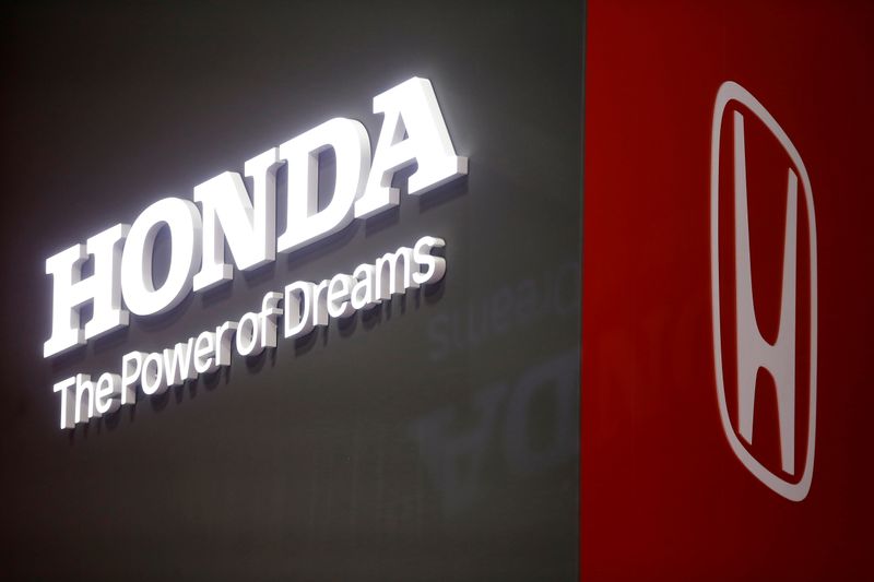 FILE PHOTO: The Honda logo displayed at the 89th Geneva