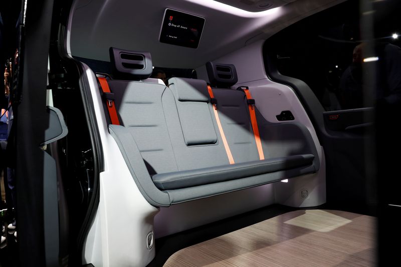 FILE PHOTO: The interior of a Cruise Origin autonomous vehicle