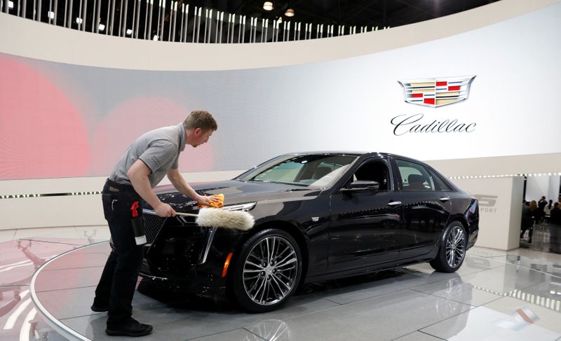 FILE PHOTO: A worker polishes a Cadillac CT6 V-Sport at