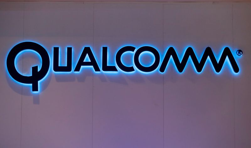 Qualcomm’s logo is seen during Mobile World Congress in Barcelona