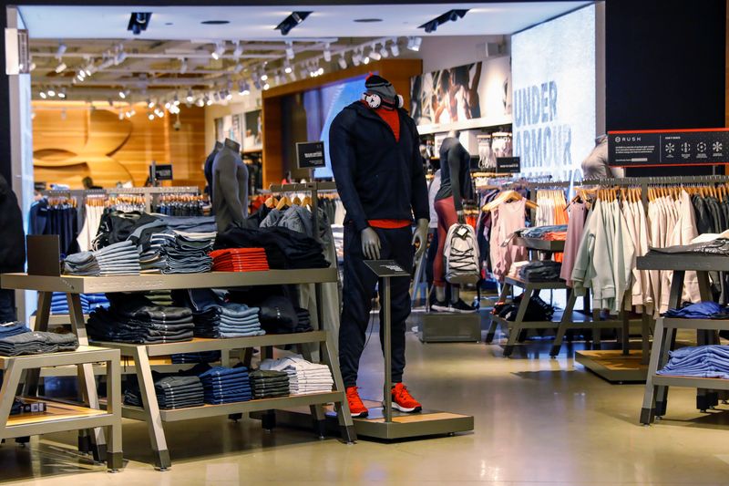 Products are displayed in an Under Armour store in New