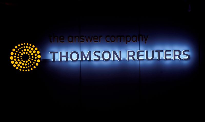 FILE PHOTO: A Thomson Reuters logo is pictured on a