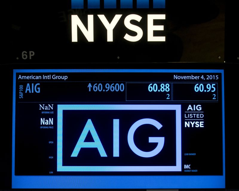 FILE PHOTO: The ticker information for insurance company American International