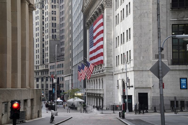 A U.S flag is seen on the New York Stock
