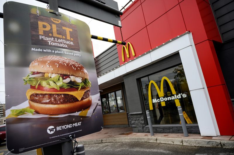 FILE PHOTO: A sign promoting McDonald’s “PLT” burger with a