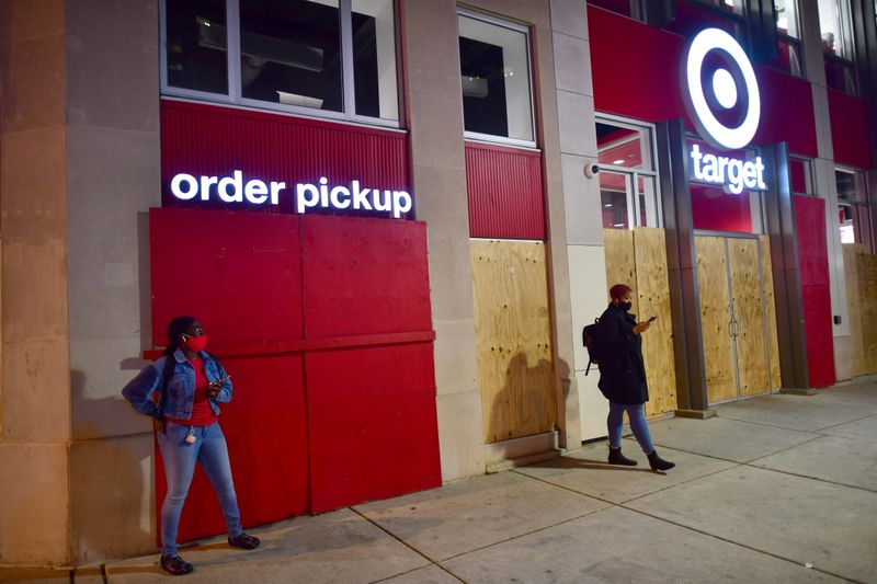 Shoppers stand outside Target store in Philadelphia