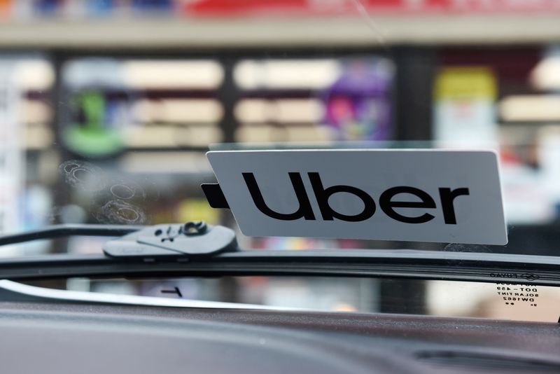 FILE PHOTO: An Uber sticker is seen on Margaret Bordelon’s