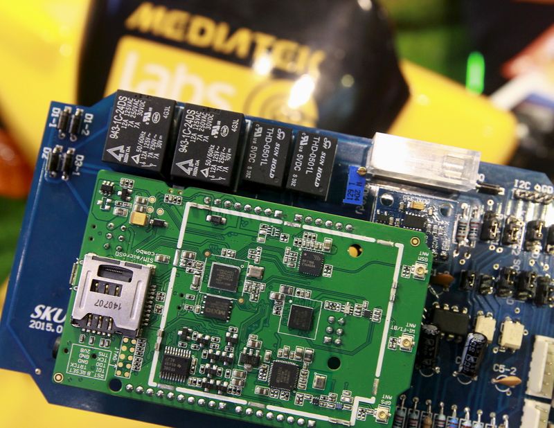 MediaTek chips are seen on a development board at the